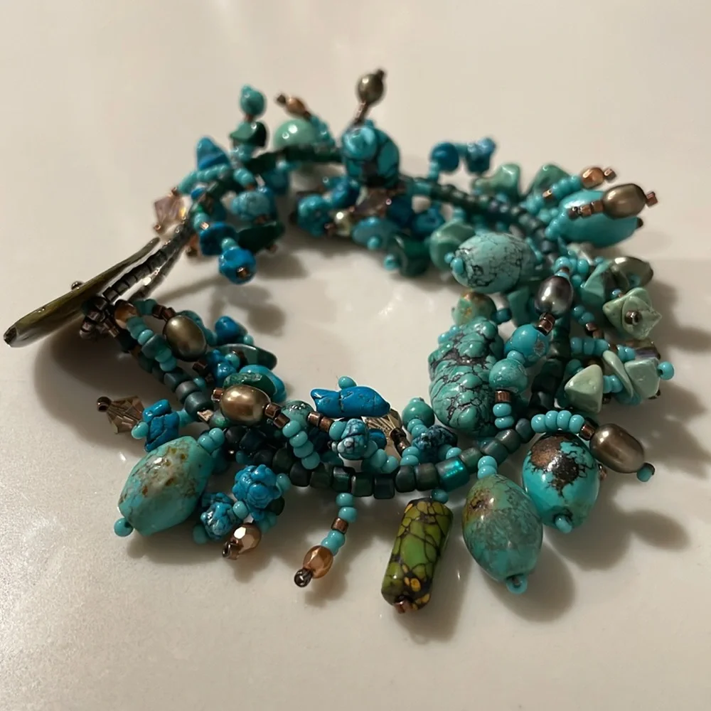TURQUOISE AND BROWN BEADS BRACELET. - Picture 5 of 7